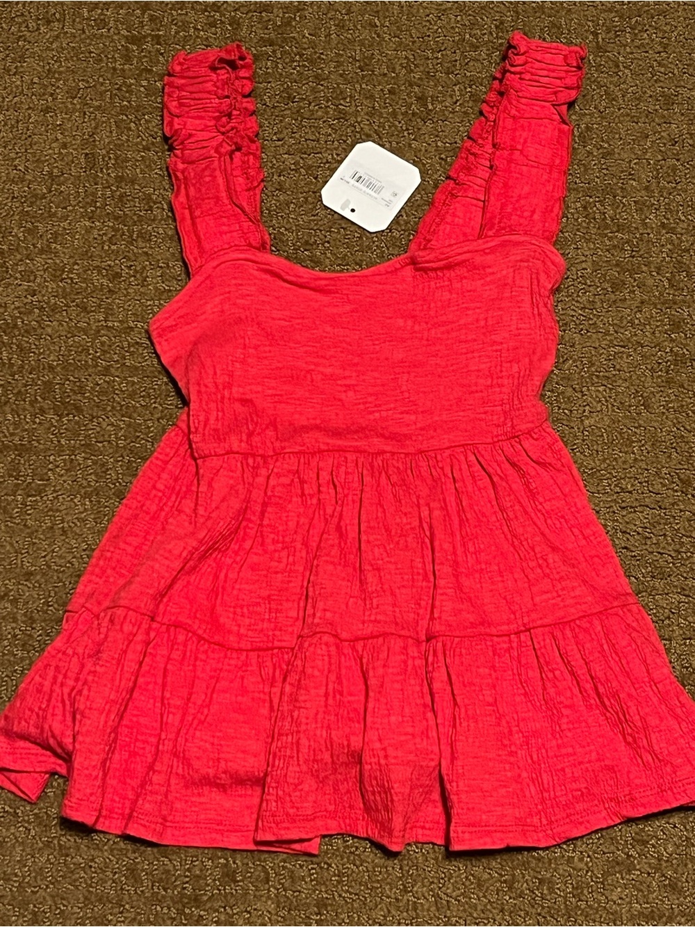 Altar'd State Women’s Red Tiered Ruffle Strap Baby Doll Tank